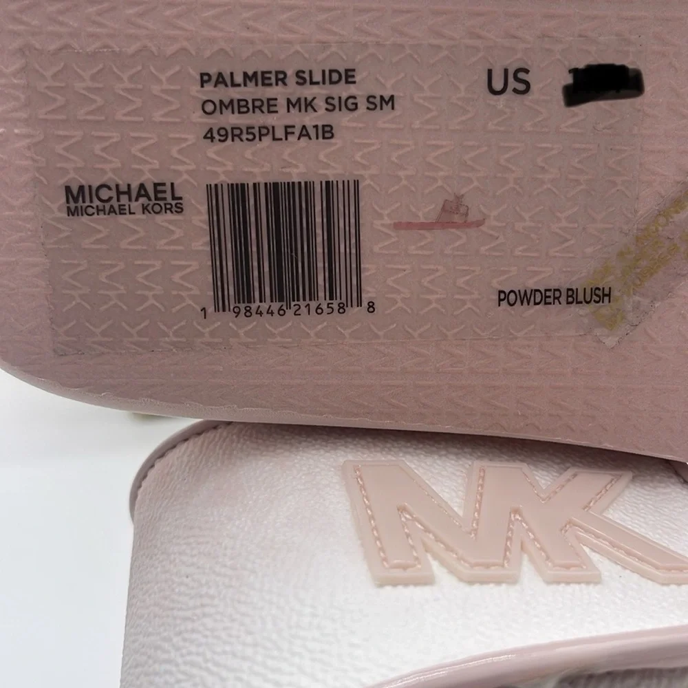 Michael Kors Slide Logo Sandals Palmer Ombré Signature Powder Blush Multi  NWT